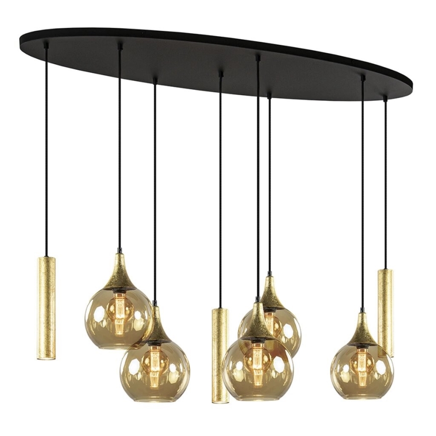 Hanglamp aan een koord CALYPSO 3xGU10/60W/230V + 5xE27/60W zwart/goud