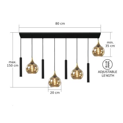 Hanglamp aan een koord CALYPSO 4xGU10/60W/230V + 4xE27/60W zwart/goud