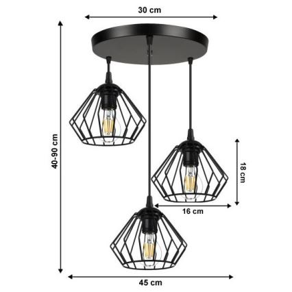 Hanglamp aan een koord CEED 3xE27/60W/230V zwart