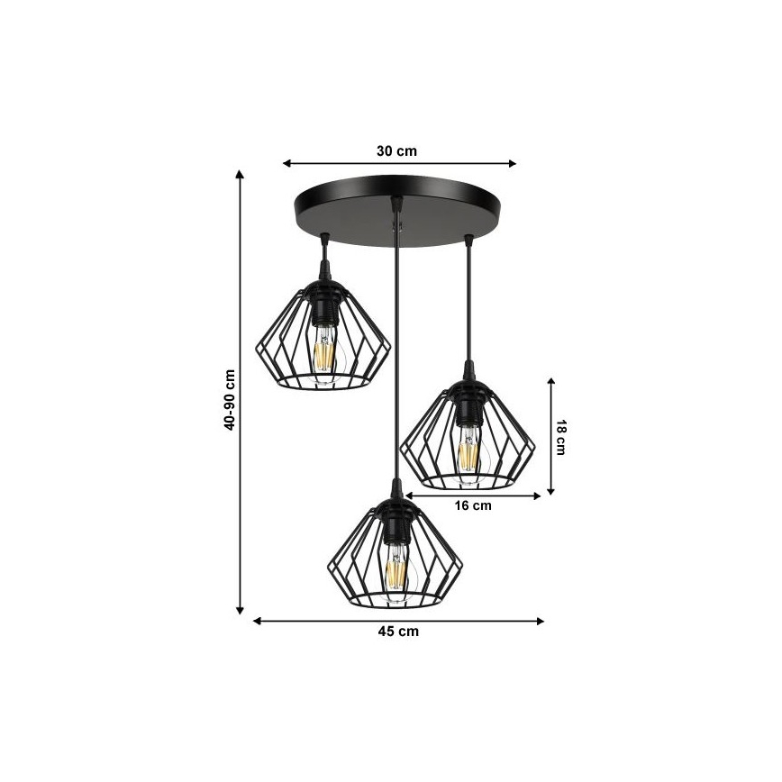 Hanglamp aan een koord CEED 3xE27/60W/230V zwart