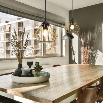 Hanglamp aan een koord CEED GOLD 1xE27/60W/230V diameter 17,5 cm zwart/goud