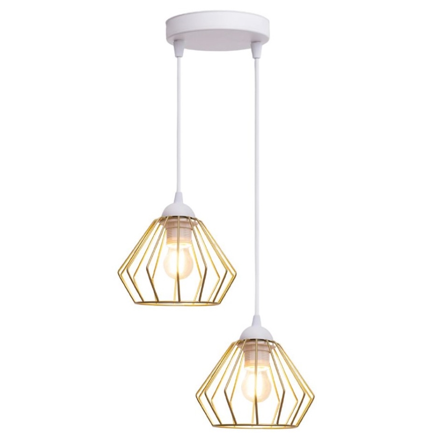 Hanglamp aan een koord CEED GOLD 2xE27/60W/230V diameter 28 cm wit/goud