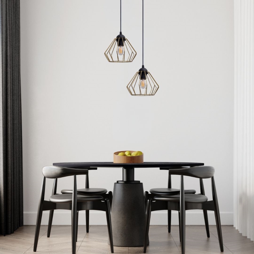 Hanglamp aan een koord CEED GOLD 2xE27/60W/230V diameter 28 cm zwart/goud