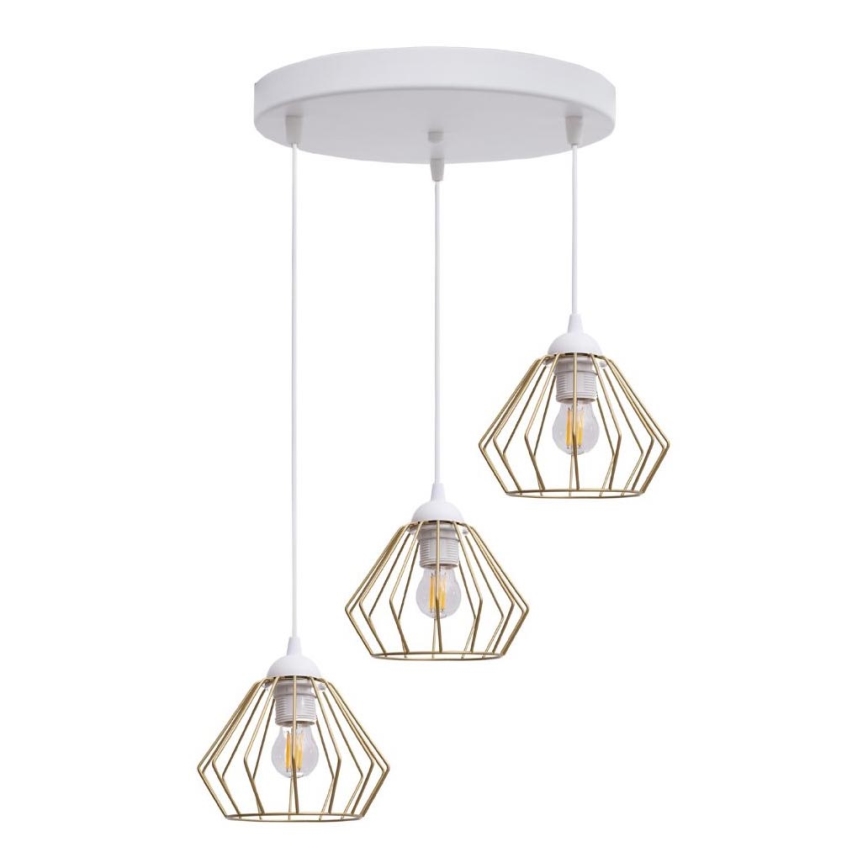 Hanglamp aan een koord CEED GOLD 3xE27/60W/230V diameter 45 cm wit/goud