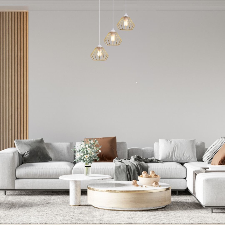 Hanglamp aan een koord CEED GOLD 3xE27/60W/230V diameter 45 cm wit/goud