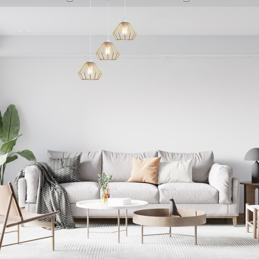 Hanglamp aan een koord CEED GOLD 3xE27/60W/230V diameter 45 cm wit/goud