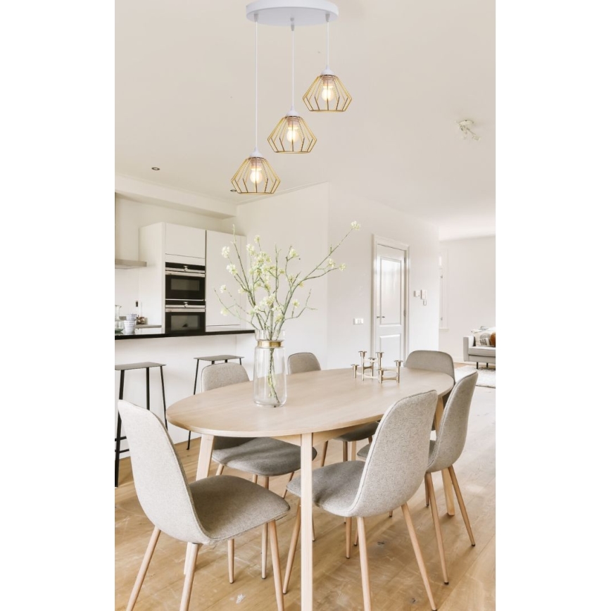 Hanglamp aan een koord CEED GOLD 3xE27/60W/230V diameter 45 cm wit/goud
