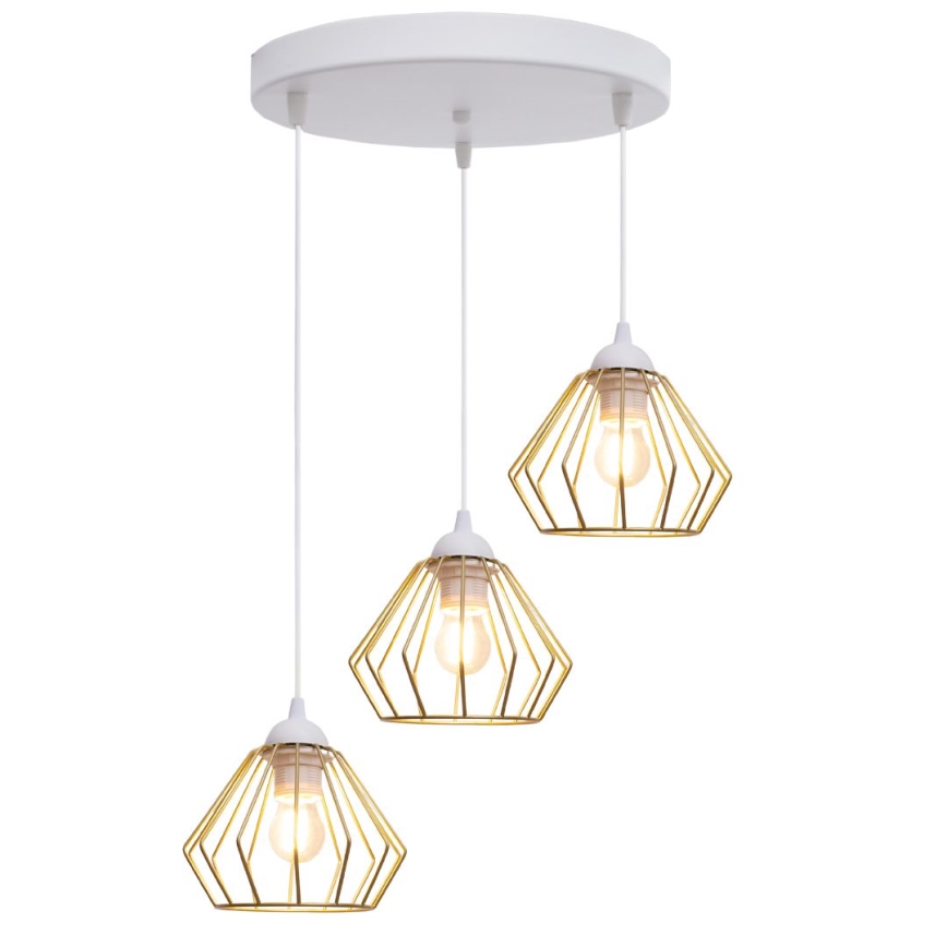 Hanglamp aan een koord CEED GOLD 3xE27/60W/230V diameter 45 cm wit/goud