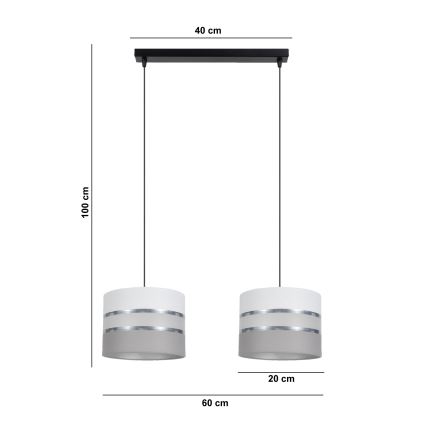 Hanglamp aan een koord CORAL 2xE27/60W/230V wit/grijs