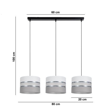 Hanglamp aan een koord CORAL 3xE27/60W/230V wit/grijs