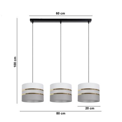 Hanglamp aan een koord CORAL 3xE27/60W/230V wit/grijs