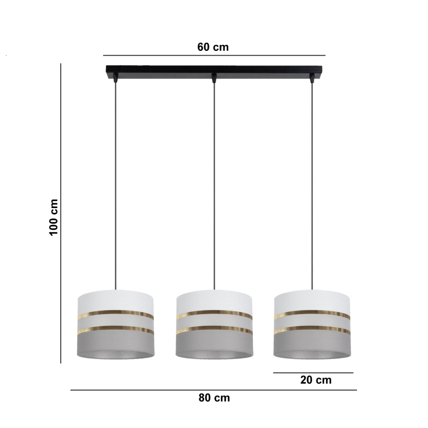Hanglamp aan een koord CORAL 3xE27/60W/230V wit/grijs