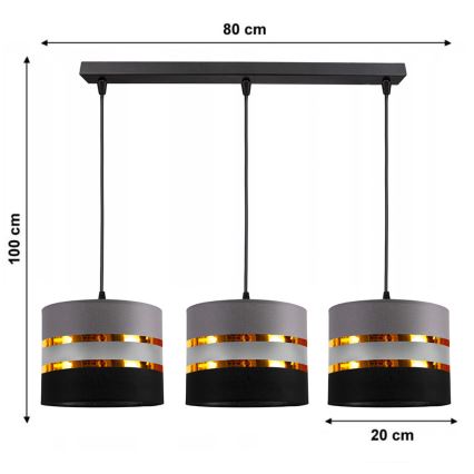 Hanglamp aan een koord CORAL 3xE27/60W/230V zwart/grijs