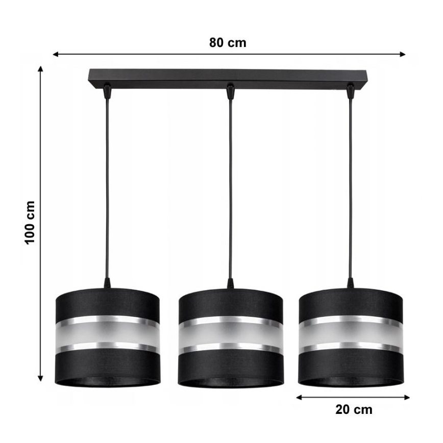 Hanglamp aan een koord CORAL 3xE27/60W/230V zwart