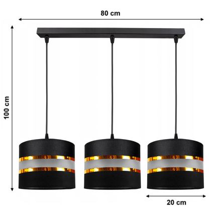 Hanglamp aan een koord CORAL 3xE27/60W/230V zwart