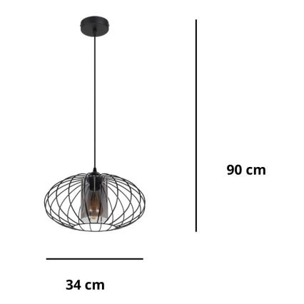 Hanglamp aan een koord CORRINI 1xE27/60W/230V diameter 34 cm zwart/grijs