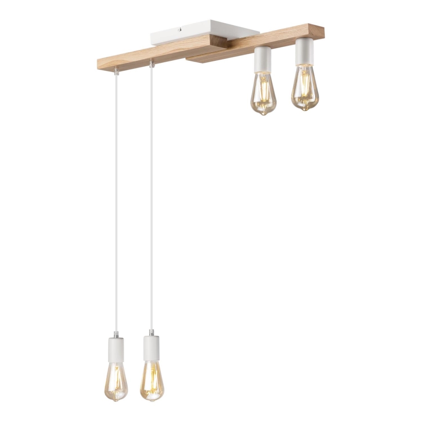 Hanglamp aan een koord CORTINA 4xE27/15W/230V wit/eiken