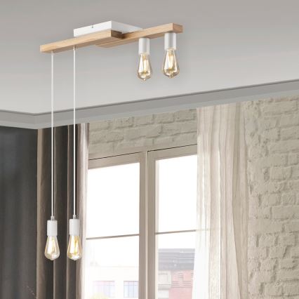 Hanglamp aan een koord CORTINA 4xE27/15W/230V wit/eiken