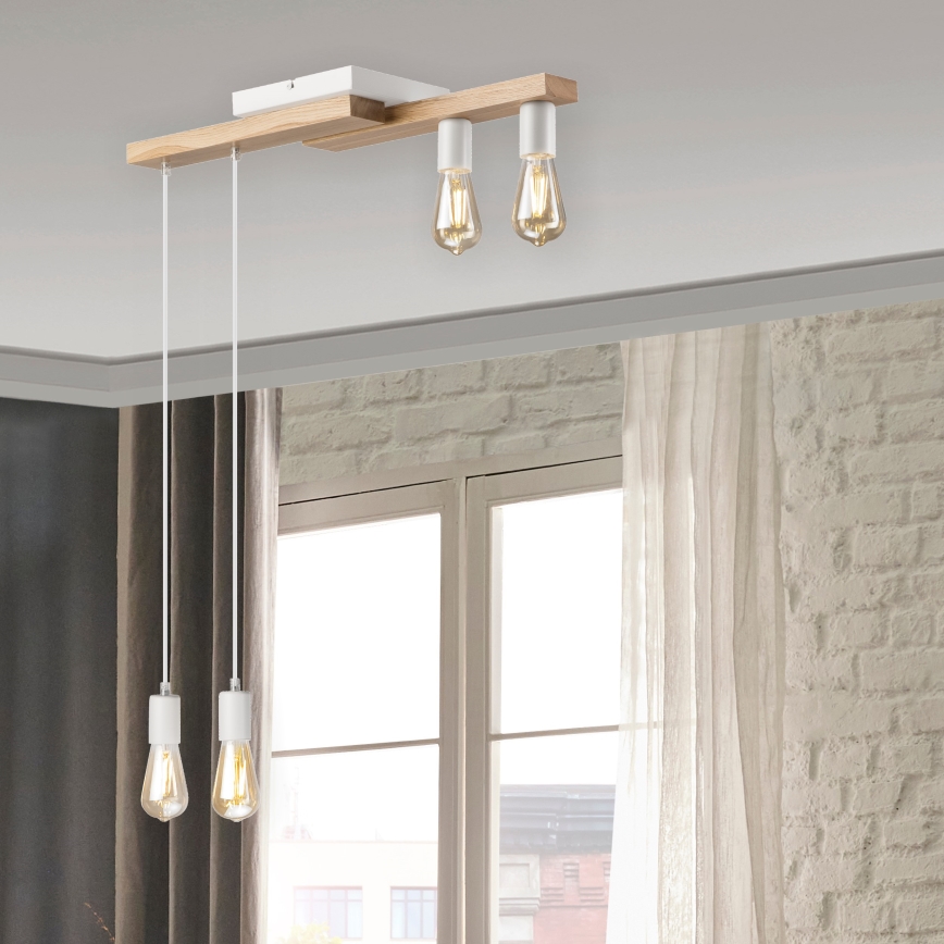 Hanglamp aan een koord CORTINA 4xE27/15W/230V wit/eiken