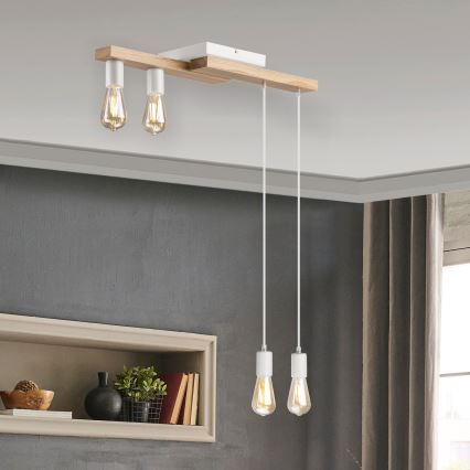 Hanglamp aan een koord CORTINA 4xE27/15W/230V wit/eiken