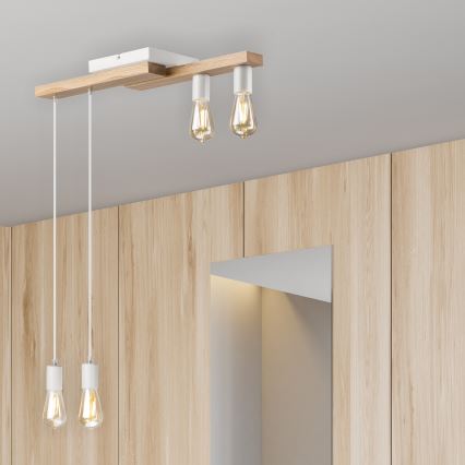 Hanglamp aan een koord CORTINA 4xE27/15W/230V wit/eiken