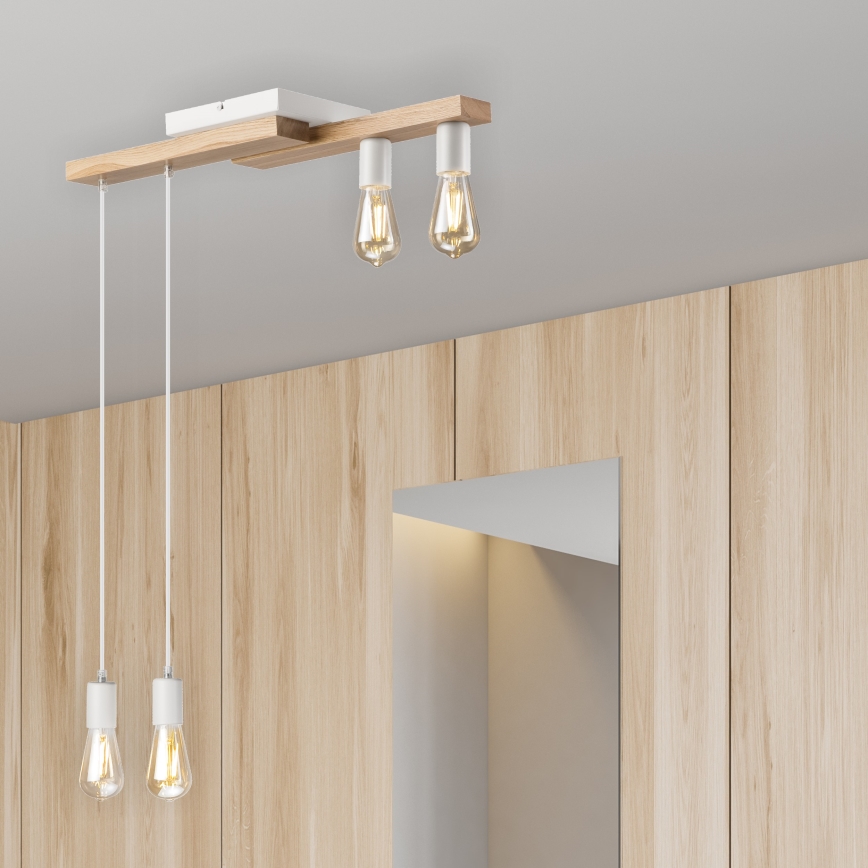 Hanglamp aan een koord CORTINA 4xE27/15W/230V wit/eiken