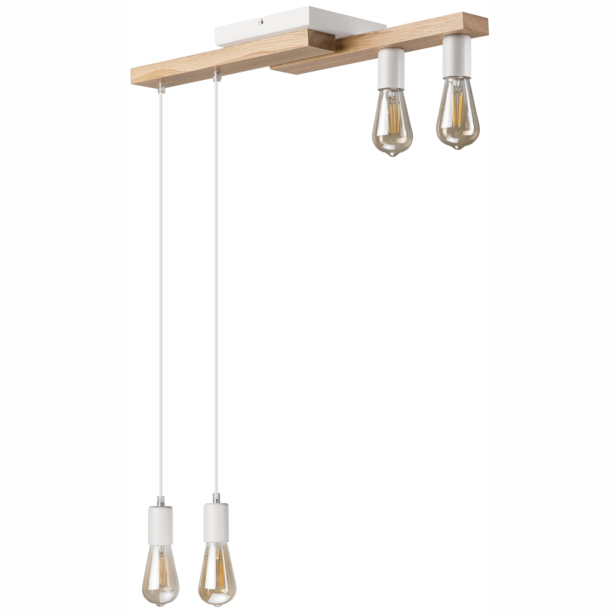 Hanglamp aan een koord CORTINA 4xE27/15W/230V wit/eiken