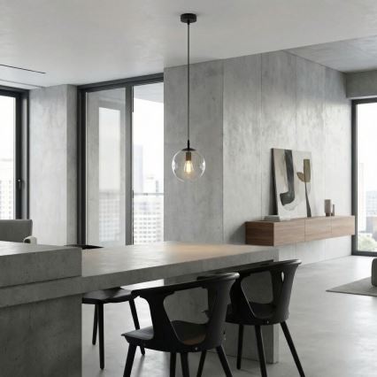 Hanglamp aan een koord COSMO 1xE14/10W/230V diameter 14 cm zwart/doorzichtig