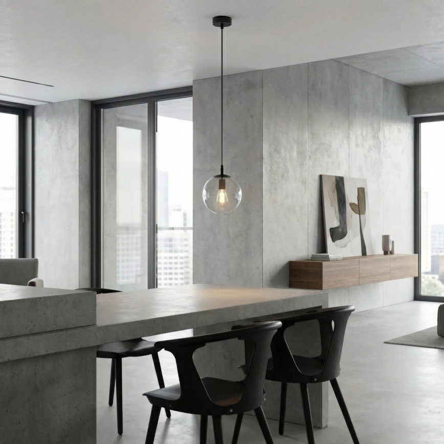 Hanglamp aan een koord COSMO 1xE14/10W/230V diameter 14 cm zwart/doorzichtig