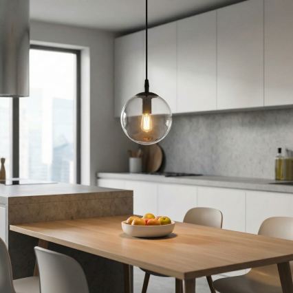 Hanglamp aan een koord COSMO 1xE14/10W/230V diameter 14 cm zwart/doorzichtig