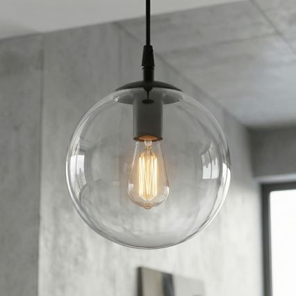 Hanglamp aan een koord COSMO 1xE14/10W/230V diameter 14 cm zwart/doorzichtig