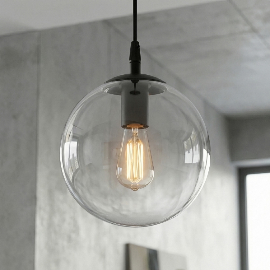 Hanglamp aan een koord COSMO 1xE14/10W/230V diameter 14 cm zwart/doorzichtig