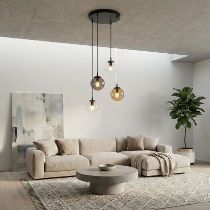 Hanglamp aan een koord COSMO 4xE14/10W/230V diameter 40 cm zwart/grijs/beige/doorzichtig