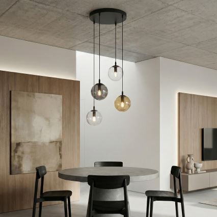 Hanglamp aan een koord COSMO 4xE14/10W/230V diameter 40 cm zwart/grijs/beige/doorzichtig