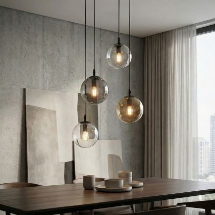 Hanglamp aan een koord COSMO 4xE14/10W/230V diameter 40 cm zwart/grijs/beige/doorzichtig