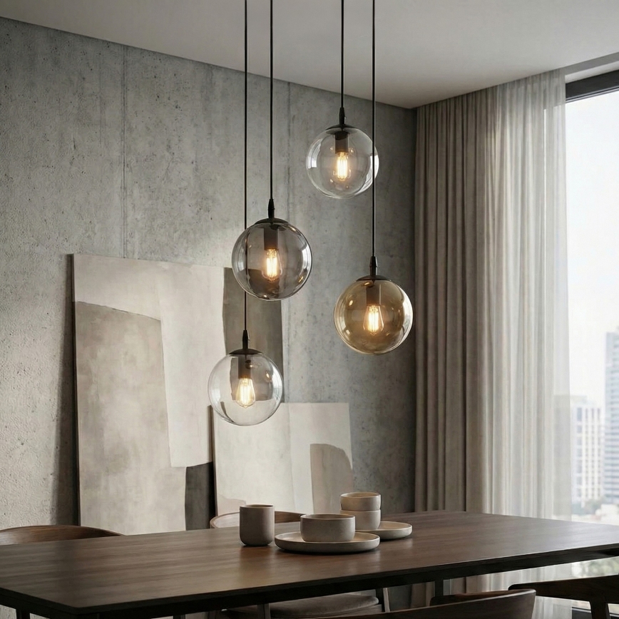 Hanglamp aan een koord COSMO 4xE14/10W/230V diameter 40 cm zwart/grijs/beige/doorzichtig