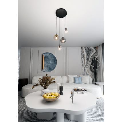 Hanglamp aan een koord COSMO 4xE14/10W/230V diameter 40 cm zwart/grijs/beige/doorzichtig