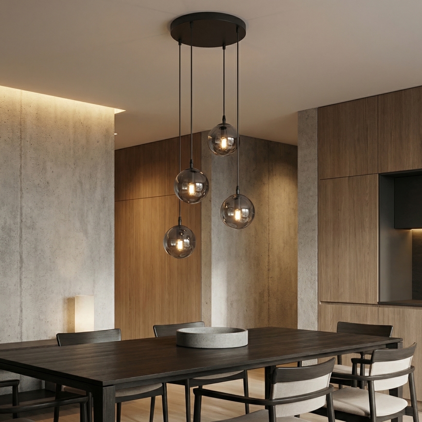 Hanglamp aan een koord COSMO 4xE14/10W/230V diameter 40 cm zwart/grijs