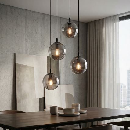 Hanglamp aan een koord COSMO 4xE14/10W/230V diameter 40 cm zwart/grijs