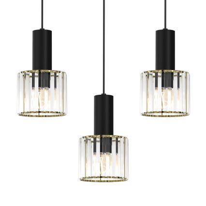 Hanglamp aan een koord CRISTAL 3xE27/60W/230V zwart