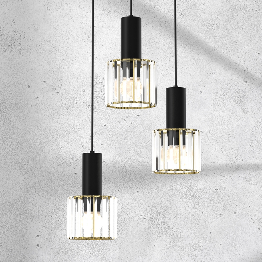 Hanglamp aan een koord CRISTAL 3xE27/60W/230V zwart