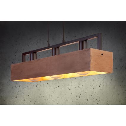 Hanglamp aan een koord DAKOTA 3xE27/60W/230V hout/zwart