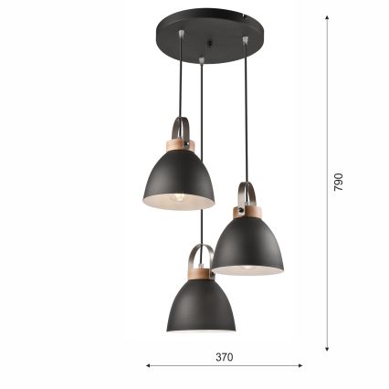 Hanglamp aan een koord DANIELLE 3xE27/60W/230V beuken