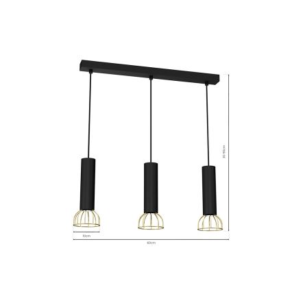 Hanglamp aan een koord DANTE 3xGU10/25W/230V zwart/goud