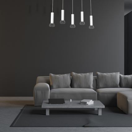 Hanglamp aan een koord DANTE 5xGU10/25W/230V wit/glanzend chroom