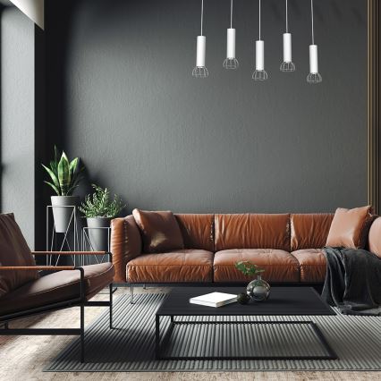 Hanglamp aan een koord DANTE 5xGU10/25W/230V wit/glanzend chroom