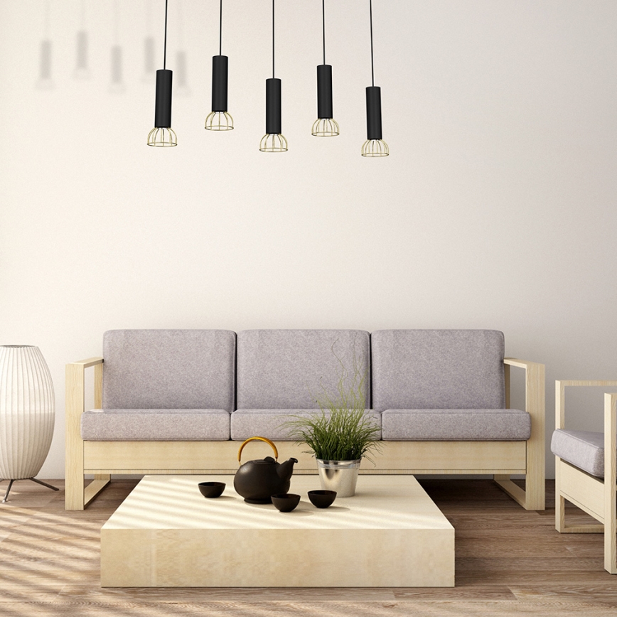 Hanglamp aan een koord DANTE 5xGU10/25W/230V zwart/goud