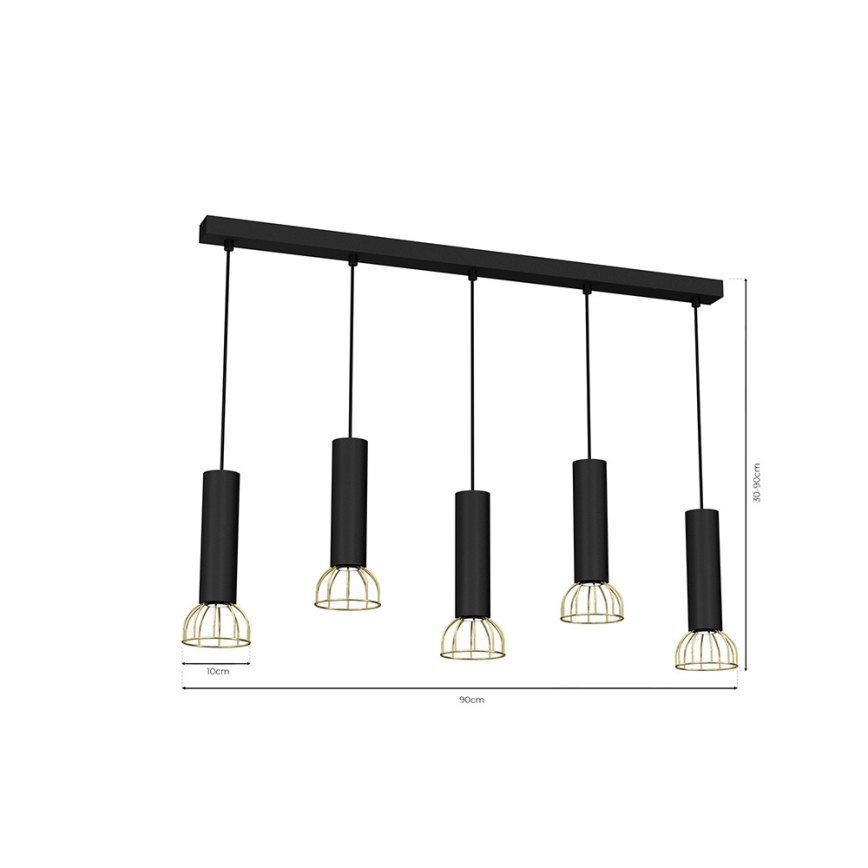 Hanglamp aan een koord DANTE 5xGU10/25W/230V zwart/goud
