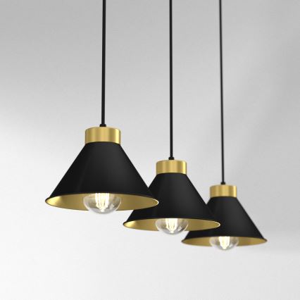 Hanglamp aan een koord DEMET 3xE27/60W/230V zwart/gouden