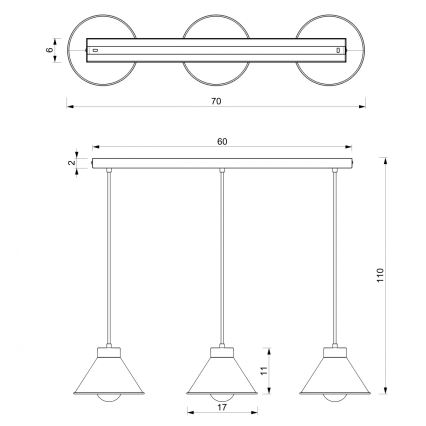 Hanglamp aan een koord DEMET 3xE27/60W/230V zwart/gouden